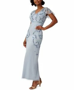 Papell Studio Women's Embellished Flutter-Sleeve Gown
