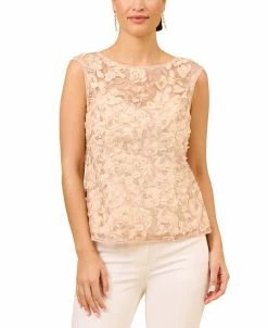 Adrianna Papell Women's Boat Neck Embroidered Sleeveless Top
