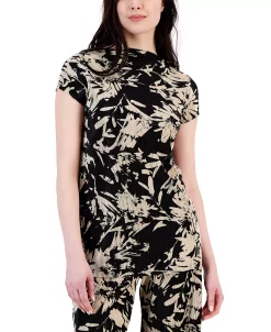 Alfani Women's Printed Pleated Bodre Short-Sleeve Top, Created For Macy's -Anne Klein Sales Store 23693165 fpx