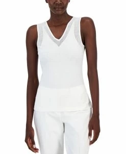 Anne Klein Women's V-Neck Mesh-Trim Tank Top