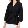 Anne Klein Women's Dot-Lace Blouson-Sleeve Wrap Top