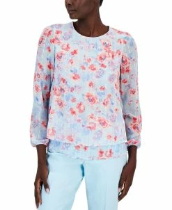 Anne Klein Women's Floral-Print Double-Layer Bracelet-Sleeve Blouse