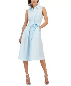 Anne Klein Women's Sleeveless Seersucker Belted Shirt Dress 12 Anne Klein Women's Sleeveless Seersucker Belted Shirt Dress -Anne Klein Sales Store 23719919 fpx