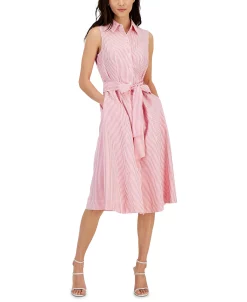 Anne Klein Women's Sleeveless Seersucker Belted Shirt Dress 13 Anne Klein Women's Sleeveless Seersucker Belted Shirt Dress -Anne Klein Sales Store 23719923 fpx