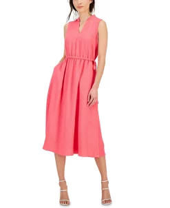 Anne Klein Women's Sleeveless Textured Drawstring-Waist Dress