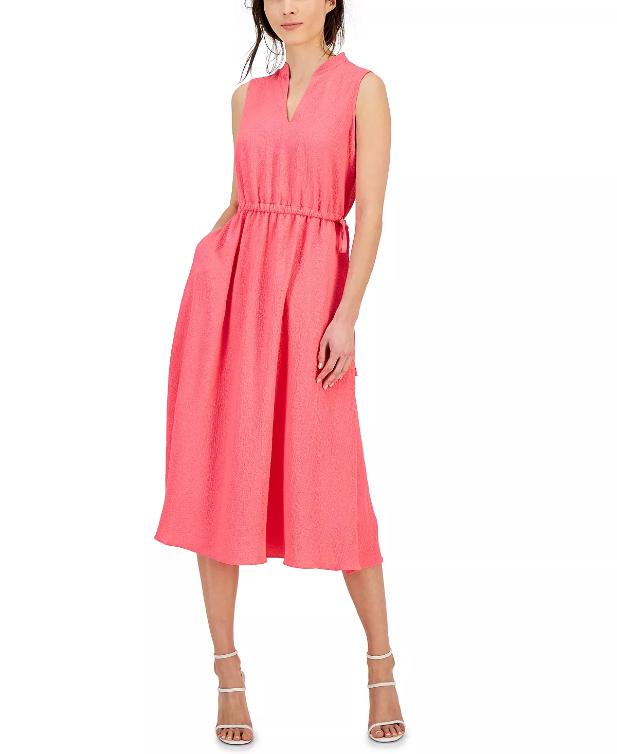 Anne Klein Women's Sleeveless Textured Drawstring-Waist Dress 1 Anne Klein Women's Sleeveless Textured Drawstring-Waist Dress