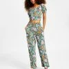 Bar III Women's Floral-Print Puff-Sleeve Cropped Top, Created For Macy's