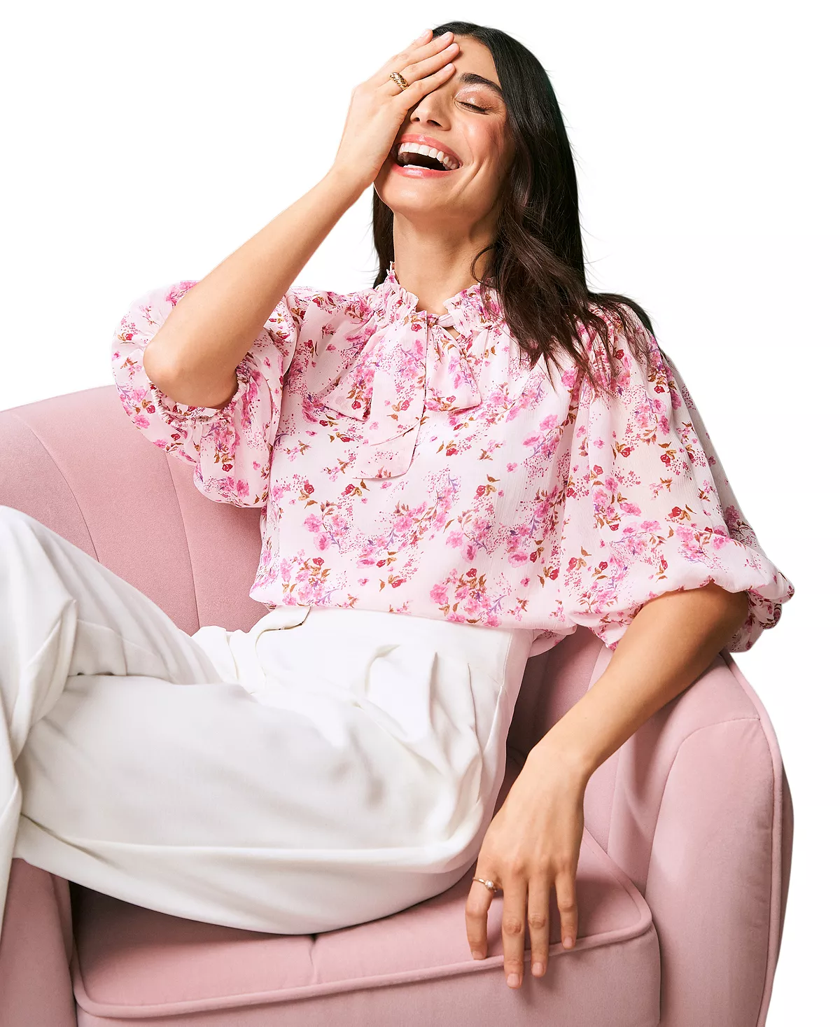 CeCe Women's Ruffled Tie-Neck Balloon-Sleeve Blouse 5 CeCe Women's Ruffled Tie-Neck Balloon-Sleeve Blouse - Image 5