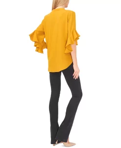 Vince Camuto Women's Ruffle Sleeve Henley Blouse -Anne Klein Sales Store 23735393 fpx