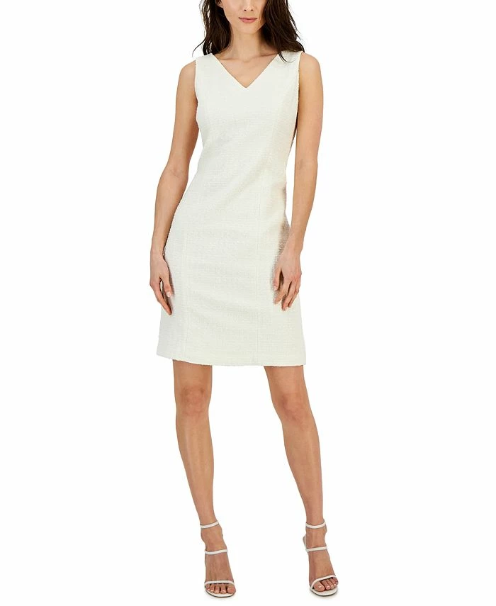 Anne Klein Women's Tweed Sleeveless V-Neck Sheath Dress 1 Anne Klein Women's Tweed Sleeveless V-Neck Sheath Dress