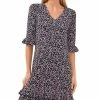 CeCe Women's Floral-Print Ruffled 3/4-Sleeve Dress