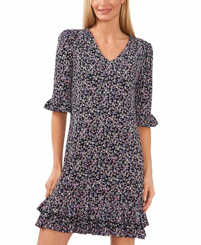 CeCe Women's Floral-Print Ruffled 3/4-Sleeve Dress 1 CeCe Women's Floral-Print Ruffled 3/4-Sleeve Dress