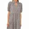 CeCe Women's Gingham Babydoll Elbow-Sleeve Tiered Dress