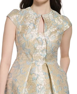 Vince Camuto Women's Jacquard Cap-Sleeve Fit & Flare Dress -Anne Klein Sales Store 23758711 fpx