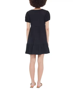 Black Tape Women's V-Neck Puff-Sleeve Babydoll Dress -Anne Klein Sales Store 23776817 fpx