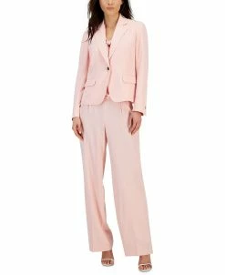 Anne Klein Women's Notched-Collar One-Button Blazer, Harmony Tie-Neck Sleeveless Shell Top & Crepe De Chine High-Rise Wide-Leg Pants With Pleats