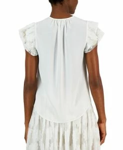 Anne Klein Women's Lace Cap-Sleeve Split-Neck Top -Anne Klein Sales Store 23777083 fpx