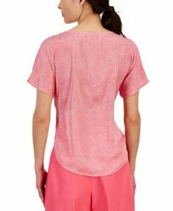 Anne Klein Women's Dot-Print Bateau-Neckline Short-Sleeve Blouse -Anne Klein Sales Store 23777222 fpx