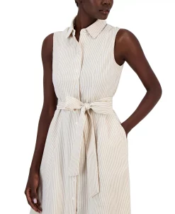 Anne Klein Women's Sleeveless Seersucker Belted Shirt Dress 10 Anne Klein Women's Sleeveless Seersucker Belted Shirt Dress -Anne Klein Sales Store 23777259 fpx