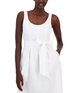 Anne Klein Women's Belted Seersucker Sleeveless Midi Dress -Anne Klein Sales Store 23777318 fpx