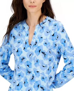 Anne Klein Women's Floral-Print Ity Long-Sleeve Blouse -Anne Klein Sales Store 23777326 fpx
