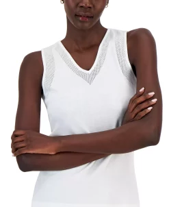 Anne Klein Women's V-Neck Mesh-Trim Tank Top -Anne Klein Sales Store 23777330 fpx