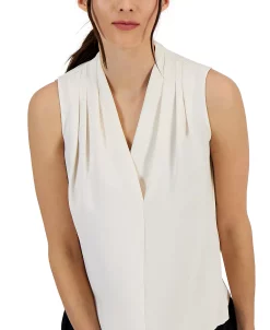 Anne Klein Women's Draped V-Neck Sleeveless Shell Top -Anne Klein Sales Store 23777434 fpx