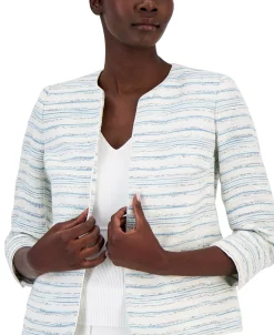 Anne Klein Women's Striped Tweed Open-Front Cardigan Jacket -Anne Klein Sales Store 23777438 fpx