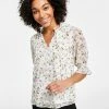 CeCe Women's Floral-Print Tie-Neck Clip-Dot Blouse