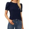 CeCe Women's Mixed-Media Puff-Sleeve Crewneck Top