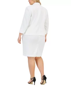Kasper Plus Size Open-Front 3/4-Sleeve Stretch Blazer & Round-Neck Sleeveless Sheath Stretch Dress -Anne Klein Sales Store 23812515 fpx