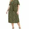 Kasper Plus Size Short-Sleeve Knit Tie-Front Top & Leaf-Print Pull-On Midi Skirt