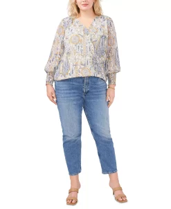 Vince Camuto Plus Size Paisley-Print Crossover Top -Anne Klein Sales Store 23921200 fpx