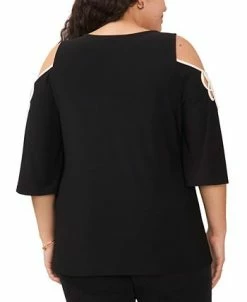 Vince Camuto Plus Size Contrast-Trim Cold-Shoulder Top -Anne Klein Sales Store 23921497 fpx