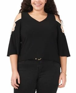 Vince Camuto Plus Size Contrast-Trim Cold-Shoulder Top -Anne Klein Sales Store 23921498 fpx