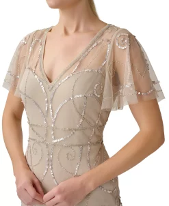 Papell Studio Women's Flutter-Sleeved Embellished V-Neck Gown -Anne Klein Sales Store 23931283 fpx