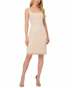 Adrianna Papell Women's Beaded Square-Neck Sleeveless Dress