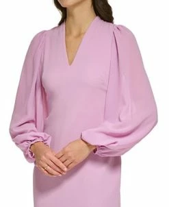 Vince Camuto Women's Balloon-Sleeve Mixed-Media Dress -Anne Klein Sales Store 24016438 fpx