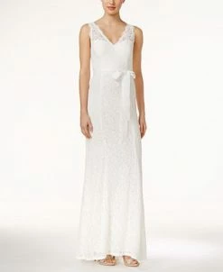 Adrianna Papell Women's Lace V-Neck Satin Sash Gown -Anne Klein Sales Store 8037775 fpx