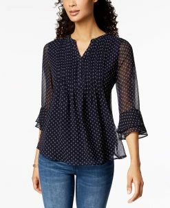 Charter Club Women's Printed Pintuck Top, Created For Macy's